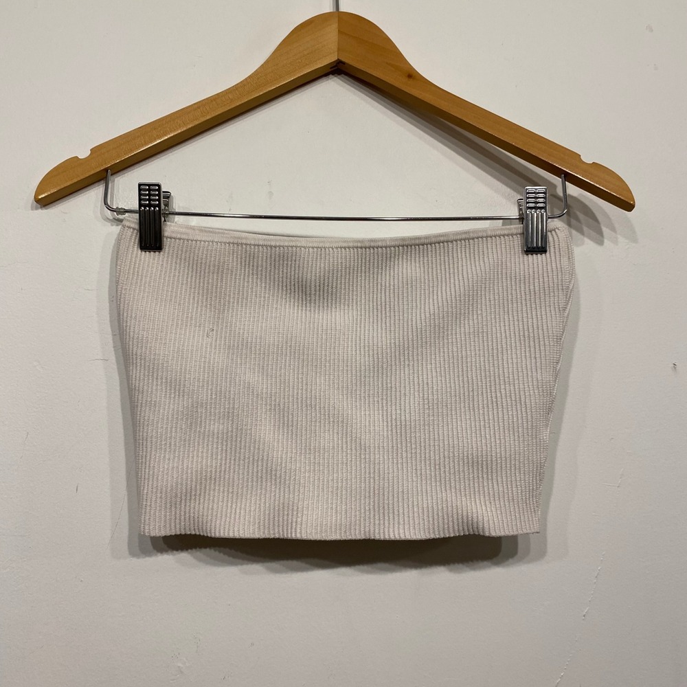 Artizia Babaton Sculpt Knit Cropped Tube Top‎ Off White Ribbed Strapless Size M